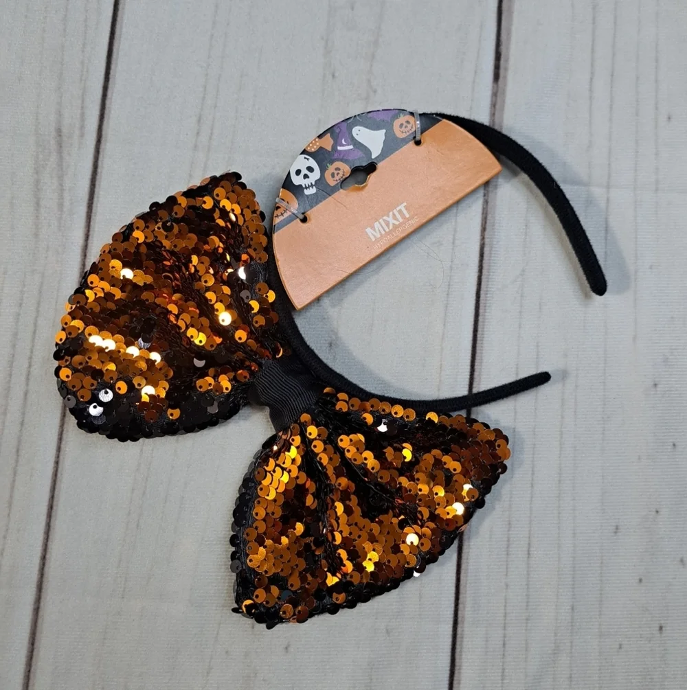 Mixit Sequin Halloween Bow Headband - Orange & Black